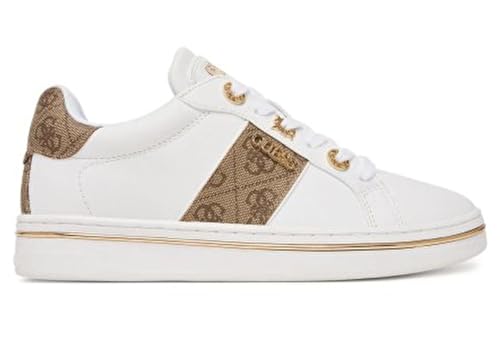 Guess Sportschuhe für Damen, Weiß mit goldenen Details, bedrucktes Logo, lässiger urbaner Stil, weiß, 36 EU