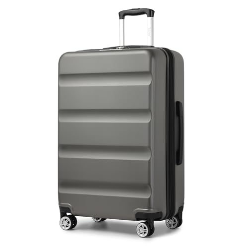 KONO Koffer Trolley Groß Erweiterbares Hartschalengepäck Leichte Koffer XL mit TSA-Schloss und 4 Doppelspinnrollen ideal für Reisen und Business 75x47.5x29.5cm, Grau