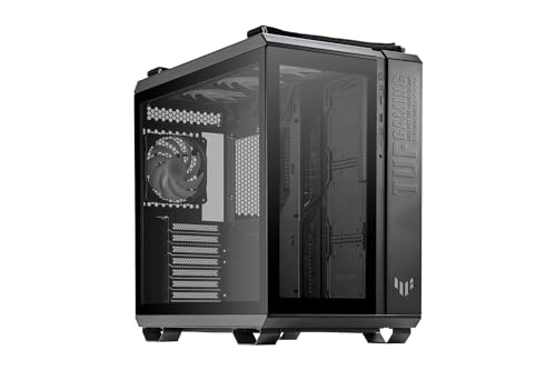 ASUS TUF Gaming GT502 Plus TG ARGB Black PC-Gehäuse für Gaming-PC, Mid ATX, Dual-Kamera, werkzeuglose Seitenplatten, USB 3.2 Gen2 Typ-C, 4 vorinstallierte ARGB-Lüfter, Schwarz