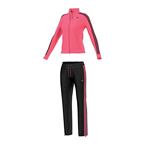 adidas Damen Trainingsanzug ESS 3S Suit, Top:Super Blush S16/Black Bottom:Black/Super Blush S16, XL