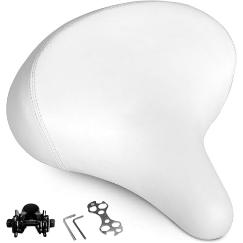 Übergroßer Fahrradsattel Herren Damen Bequem,Breit Weich Fahrrad Sattel,Universal Ersatz fahrradsättel für Cityrad, Mountainbike, Ebike, Heimtrainer, Stoßdämpfend, Atmungsaktiver (Weiß)