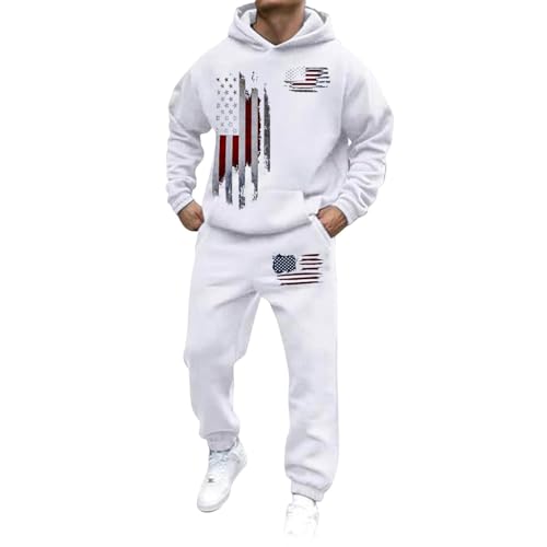 Herren Casual Fashion Loose 3D Printed Hoodie Hose Set La Suit Jacke, weiß, XL