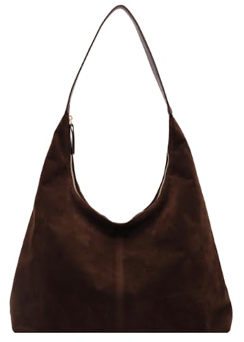 Trendige Wildleder-Halbmond-Umhängetasche für Damen, Tragetasche, Umhängetasche, Geldbörse, Tragegriff oben, für Reisen, Uni, Arbeit, Handtasche, Kaffee, Small