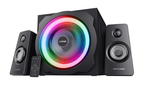 Trust Gaming GXT 629 Tytan 2.1 PC Lautsprecher mit Subwoofer, 120 W, 3,5 mm AUX Klinke, PC Boxen mit RGB LED Beleuchtung, Gaming Lautsprecher für PC, Laptop, Computer, Tablet, Smartphone - Schwarz