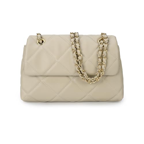 Gladdon Handy Umhängetasche Damen Gesteppte Handtasche Crossbody Taschen Vegan Leder Schultertasche mit Kartenschlitz Verstellbar Abnehmbar Schultergurt,Beige