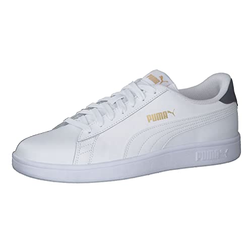 PUMA Unisex Puma Smash v2 L Low-Top, Puma White-Puma White-Peacoat-Puma Team Gold, 44 EU