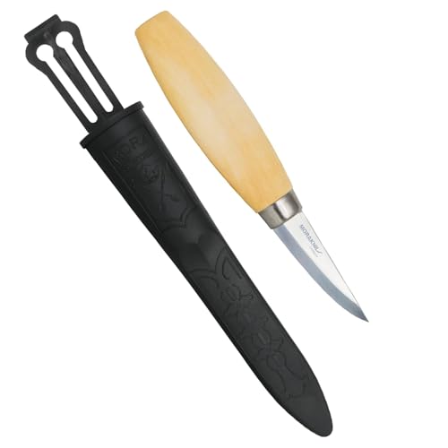 Morakniv Schnitzmesser Erwachsene - Mora Schnitzmesser 120 für feine Schnitzarbeiten - 62 mm Klinge aus deutschem Kohlenstoffstahl - Schnitzwerkzeug mit Birkenholzgriff & Scheide - Made in Sweden