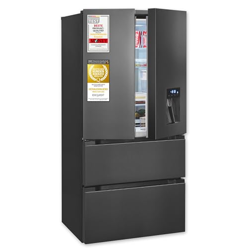 Exquisit Frenchdoor-Kühlschrank, 506 L, Kombigerät, 2-in-1, Kühl- und Gefrierteil, No-Frost, Wasserspender, inoxlook, FD5490-160-WS-202E inoxlook-az