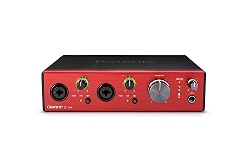 Focusrite Clarett+ 2Pre Audio-Interface mit USB-C-Bus für die Musikproduktion, mit zwei professionellen Vorverstärkern und leistungsstarken, transparent klingenden Kopfhörerausgängen/Hi-Z-Eingängen