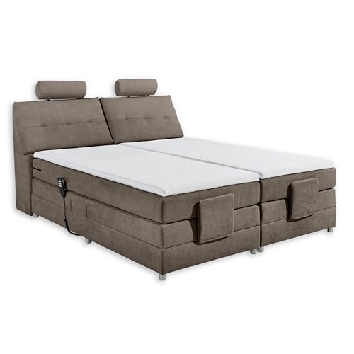 Stella Trading Palermo 2 Boxspringbett 180x200 elektrisch verstellbar, Stone - Bequemes Doppelbett mit dekorativer Steppung & Komfortschaum Topper - 180 x 127 x 234 cm (B/H/T)