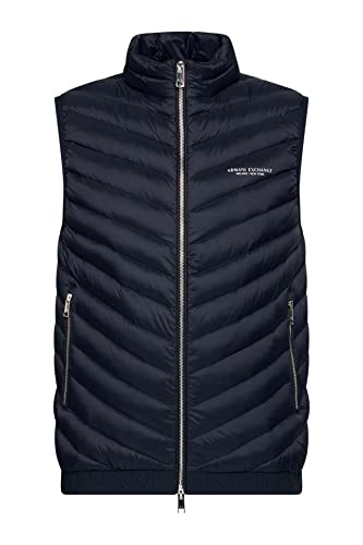 Armani Exchange Herren Gesteppte echten Daunen Weste, Marineblau/Grau meliert, Large