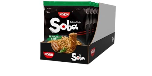 Nissin Bag Noodles Soba – Teriyaki, 9er Pack, Wok Style Instant-Nudeln japanischer Art, mit Teriyaki-Sauce, schnelle Zubereitung, asiatisches Essen (9 x 110 g)