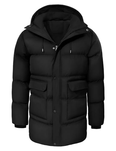 heekpek Herren Winterjacke Outdoor Parka Jacken Lang Männer Warme Winddicht Wasserabweisend Puffer wintermantel mit Kapuze, Schwarz, L