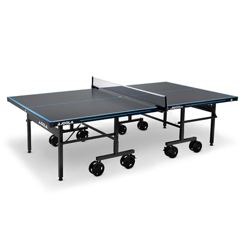 JOOLA Tischtennisplatte Outdoor J500A - Profi Tischtennistisch 6 MM Aluminium-Verbundoberfläche Wetterfest-Klappbares Untergestell-Schneller Aufbau, Grau/Blau, 274 x 152,5 x 76 cm