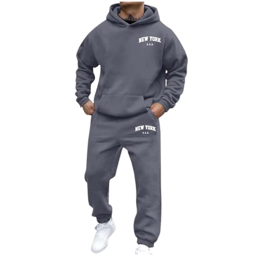 Jogginganzug Herren Trainingsanzug Baumwolle Tracksuit - Baggy Jogginghose Hoodie Mit Kapuze Langarm Anzug Streatwear Freizeitanzug Hausanzug 2-Teilig Fitness Sportanzug Set