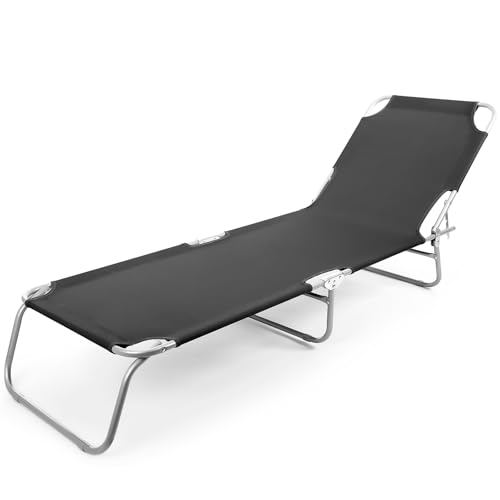 BigDean Sonnenliege klappbar 150 kg belastbar mit 4-Fach Verstellbarer Rückenlehne – hochwertige Gartenliege für Balkon, Garten & Strand - schwarz