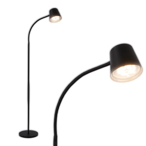BRILONER - LED Stehlampe kabellos mit Touch, stufenlos dimmbar, Akku & Lichtquelle tauschbar, Akku Stehleuchte, Leselampe, Wohnzimmerlampe, Deckenfluter, Standleuchte, 126,5 cm hoch, Schwarz