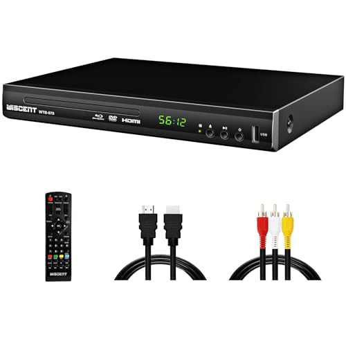 Blu-Ray Player für TV, WISCENT DVD Player mit Koaxial/HDMI/AV/Ausgang, USB-Eingang, Alle DVDs und Region B/2 Blue Ray Discs, Kompakter Full HD 1080p Bluray Player