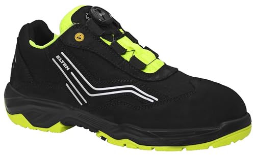 ELTEN Sicherheitsschuhe Ambition BOA Low ESD S2, Damen und Herren, Leder/Textil, Stahlkappe, leicht, sportlich 43, Schwarz-Gelb
