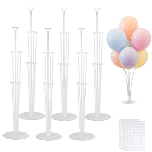6 Stück Ballonständer,Bodenstabil Luftballon Ständer Kit (mit Sockelklebe-punkte) Wiederverwendbare Luftballon Ständer Transparentes Ballon Stand Set für Geburtstag Partydeko Hochzeit