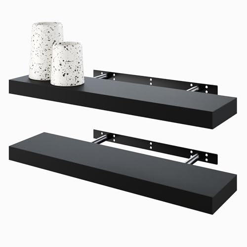 BAMEOS Schwebregale, Wandregale, Dekorative Wandmontierte Regale, Set von 2 mit, 60cm Wanddeko für Bad, Küche, Wohnzimmer und Schlafzimmer (Schwarz)
