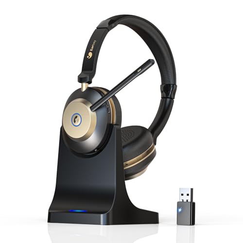 Earbay Kabelloses Headset, Bluetooth Headset mit Mikrofon Rauschunterdrückung & USB-Dongle, Kabellose mit Mikrofon Stummschaltung & Ladestation für Computer/Büro/Meeting/Call Center/Home/Office