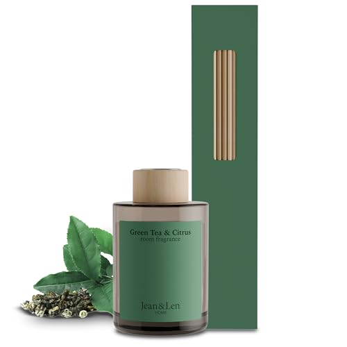 Jean & Len Scented Room Diffusor Green Tea & Citrus, Raumduft mit Rattan-Stäbchen, sorgt 6 Wochen für ein angenehmes Dufterlebnis, belebende Duftkombination, vegan, 100 ml