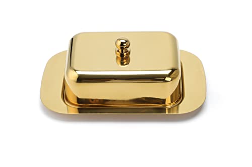 Echtwerk Butterdose aus Edelstahl, hochwertige Butterschale, Butterbox mit Deckel, Butterglocke für Frühstück und Küche, 250 gr Butter Aufbewahrung, Gold-Edition, 18,5x12,2x7,0 cm