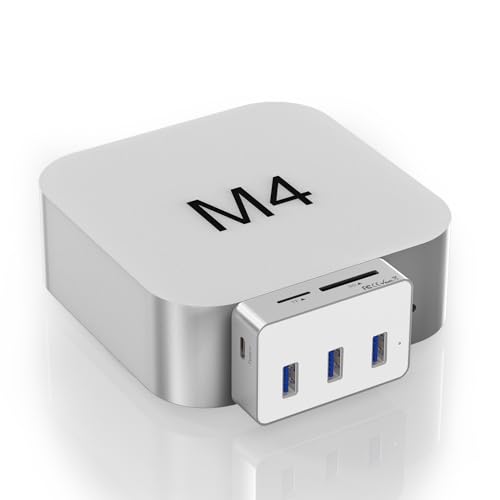 Mac mini M4 Dock – 6-in-1 Mac mini Hub mit USB-C 10 Gbit/s, 3 x USB-A 5 Gbit/s, SD/TF 3.0-Kartenleser, Aluminiumdesign Macmini Dock Zubehör für Macmini M4/M4 Pro