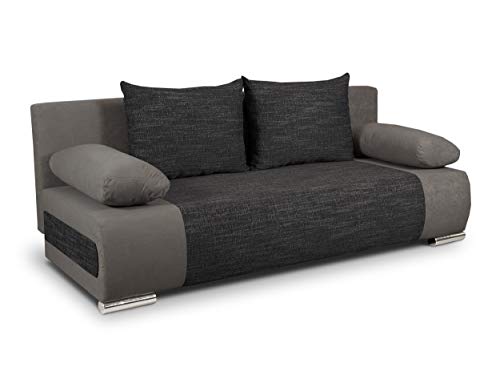 Schlafsofa Naki - Sofa mit Schlaffunktion und Bettkasten, Bettsofa, Couchgarnitur, Couch, Sofagarnitur, Bett (Grau + Schwarz (Alova 36 + Berlin 02))