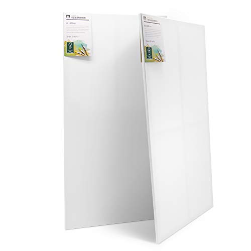 2er-Set 60x120cm Künstler-Leinwand Canvas zum Bemalen. Die leere, weiße Leinwand aus 100% Baumwolle ist umlaufend aufgespannt auf FSC® Holz-Keilrahmen mit 17mm Stärke, 280g/m², 2-fach weiß grundiert