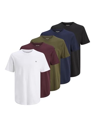 JACK & JONES Herren Jprblabrody Tee Crew Neck 5pk MP T Shirt, Navy Blazer, L EU