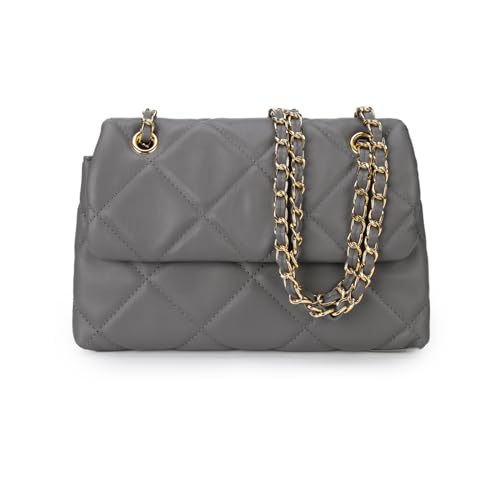 Gladdon Handy Umhängetasche Damen Gesteppte Handtasche Crossbody Taschen Vegan Leder Schultertasche mit Kartenschlitz Verstellbar Abnehmbar Schultergurt,Grau