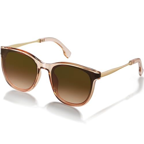 kunchu Sonnenbrille-Damen-Groß-Brillert-Frauen-Retro-Square -Trendy- Klassisch-UV400-Schutz-Ultraleicht-Runde Braunes Pulver