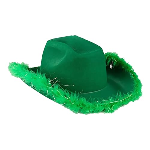 Generisch Cowboyhut für Damen, Erwachsene, einfarbig, pelziger Rand, breite Krempe, Cowboyhüte mit Federn für Verabredung, Party, Tanz, Rosa Cowgirl KostüM MäDchen Pink KarnevalkostüM