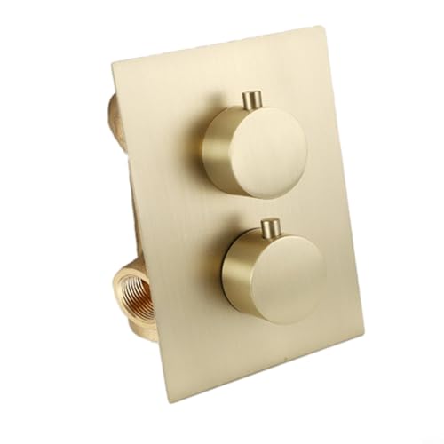 Verdecktes Thermostat Duschmischventil aus massivem Messing, 70 mm Einbautiefe, kompatibel mit Niedrig- und Hochdrucksystemen inklusive Schwerkraft- und Kombikessel(Gold)