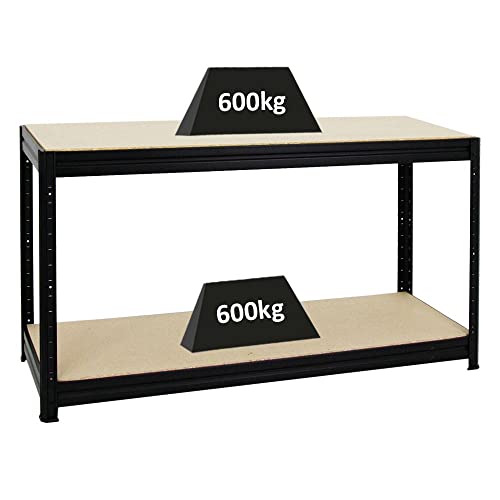 PROREGAL Höhenverstellbare Werkbank Dino Schwarz HxBxT 90x160x60cm Traglast 600kg Werktisch Arbeitstisch Steckmontage Packtisch