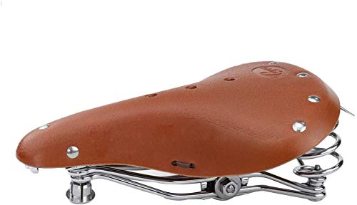TentHome Vintage Fahrrad Sattel Fahrradsattel Leder Classic Ergonomischer Ledersattel gefederter Fahrradsitz mit Federung für Damen und Herren (Hellbraun)