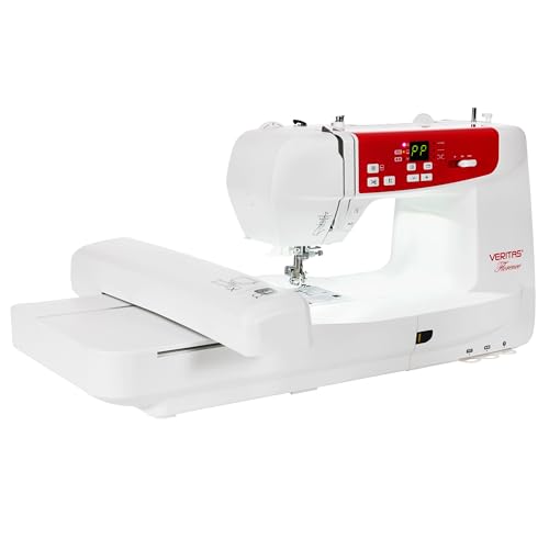 VERITAS Näh- und Stickmaschine Florence I Computer-Nähmaschine I 120 Programme I Auto-Fadenspannung & Einfädelhilfe I Fadenabschneider & Stickanpassung I LCD-Display & LED-Nählicht (weiß-rot)