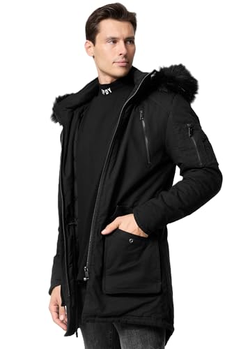 trueprodigy Herren Winterjacke Harvey - Casual Parka - Warme gefütterte Jacke - Stylisher Mantel in schwarz mit Kapuze und abnehmbarem Kunstfell