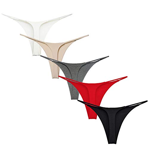 Acramy Damen Unterhosen Baumwolle String Unterwäsche Thong Tanga, 5er Pack (Gruppe A, M)