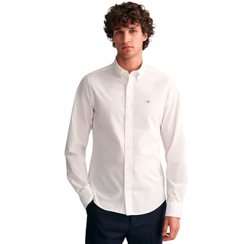 GANT Herren Slim Poplin Shirt Klassisches Hemd, Weiß, L EU