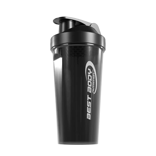 Best Body Nutrition Eiweiß Shaker schwarz – 600 ml Protein Shaker mit Sieb & Mess-Skala – auslaufsicher – spülmaschinengeeignet – BPA-frei – für klumpenfreie Proteinshakes
