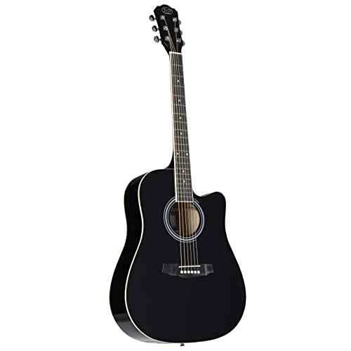 J & D D-60 Westerngitarre, Akustik-Gitarre für Anfänger und Einsteiger, Acoustic Guitar, Dreadnought mit Cutaway und schwarzer Hochglanz Fichtendecke