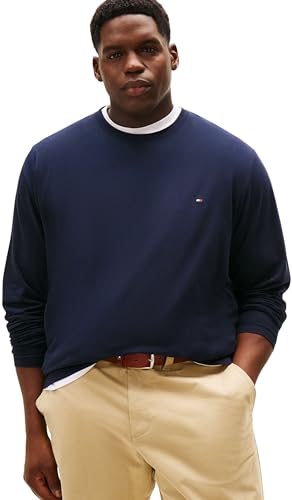 Tommy Hilfiger Herren Langarmshirt Stretch Slim Fit mit Rundhalsausschnitt, Blau (Desert Sky), 3XL