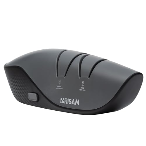 RISAM kitchen Messerschärfer elektrisch – 2-Stufen Schleifsystem – Messer schärfen für Küchenmesser & Keramikmesser – Sichere Anwendung dank Winkelhilfe – Profi Messerschleifer elektrisch (Grau)