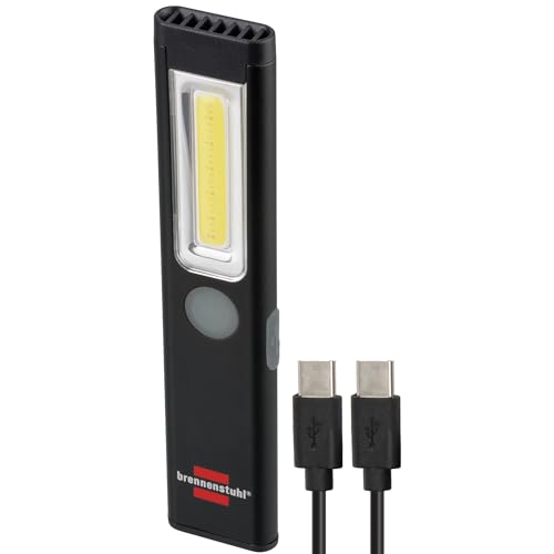 Brennenstuhl LED Akku Handleuchte PL 200 AC/LED Taschenlampe mit COB LED (200lm, inklusive USB C-Ladekabel, bis zu 12h Leuchtdauer, Inspektionsleuchte COB mit Magnet und Clip)