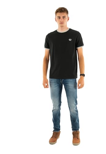 Fred Perry Twin Tipped T-Shirt, Nachtgrün/Schneeweiß, klassischer Rundhalsausschnitt, Nachtgrün/Schneeweiß, XXL