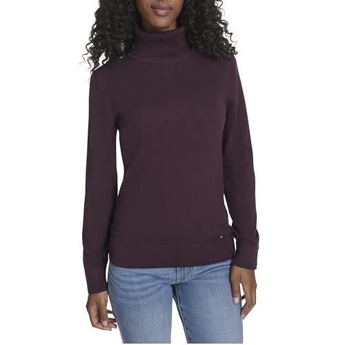 Tommy Hilfiger Damen Langärmeliger Rollkragenpullover Rollkragen, Aubergine, L