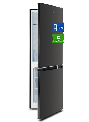 CHIQ Kühl-Gefrierkombination 157L(109L/48L), 144 cm Höhe, Low Frost, 39dB Ultra-Leise, 121 kWh/Jahr, 4-Sterne Gefrieren, Kühlschrank mit Gefrierfach EEK C, Türumschlag Möglich, Schwarz CBM157LC